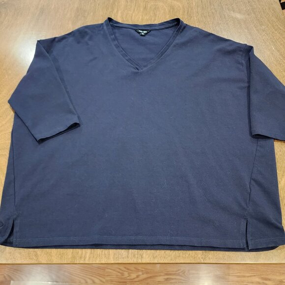 Saint + Sofia Basic Top V Neck Size 12 Dark Navy Color Organic Cotton - Picture 5 of 7